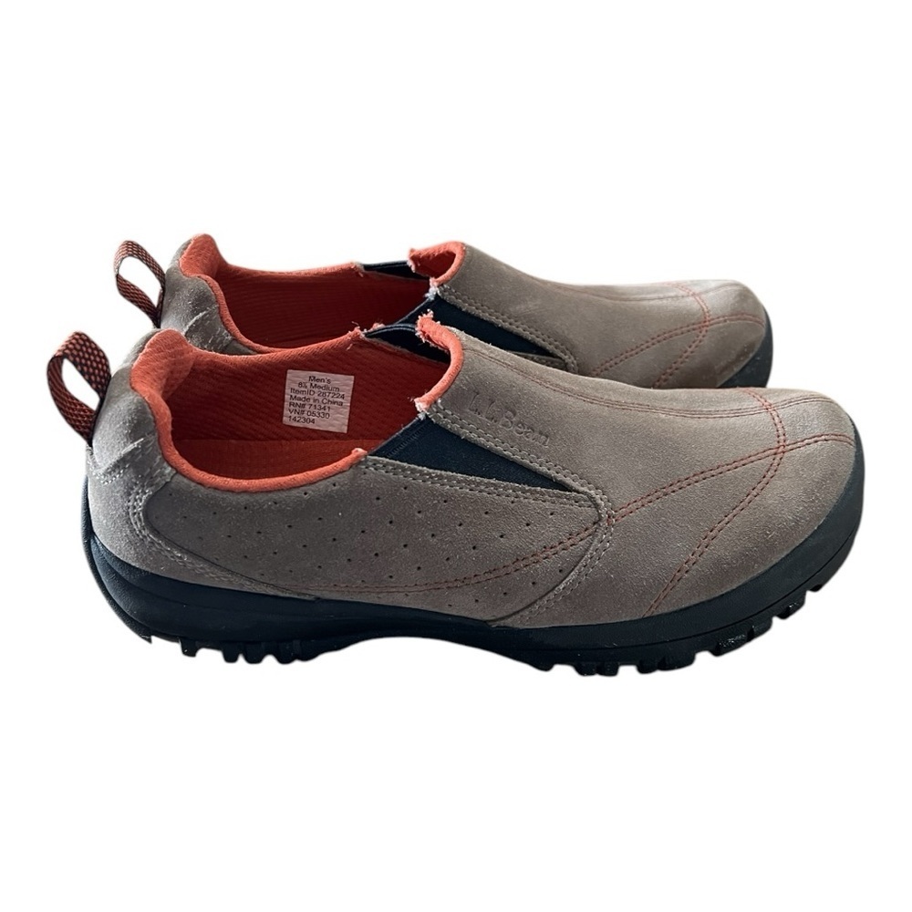 LL Bean Rugged Ridge Tan With Orange Suede Leather Loafers 287224 Size 8.5 M
